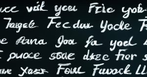 Alien words written on a blackboard with chalk