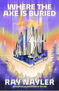 Book cover showing a gleaming city encased in a cube, below is a treeline of pines